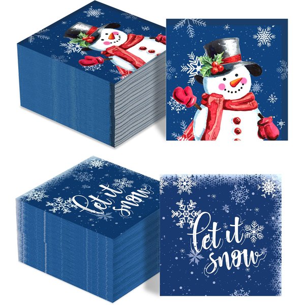Faccito 100 Pcs Christmas Snowman Paper Napkins Winter Snowflake Cocktail Napkins Holiday Let It Snow Beverage Napkins for Xmas New Year Family Gatherings Dinner Party Decoration Supplies