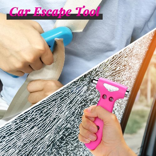 SINSEN Car Safety Hammer, Automotive Window Breaker and Seatbelt Cutter for Women, Roadside Emergency Kit, 3 in 1 Escape Tools, Road Trip Essential and Must Haves (1, Pink)