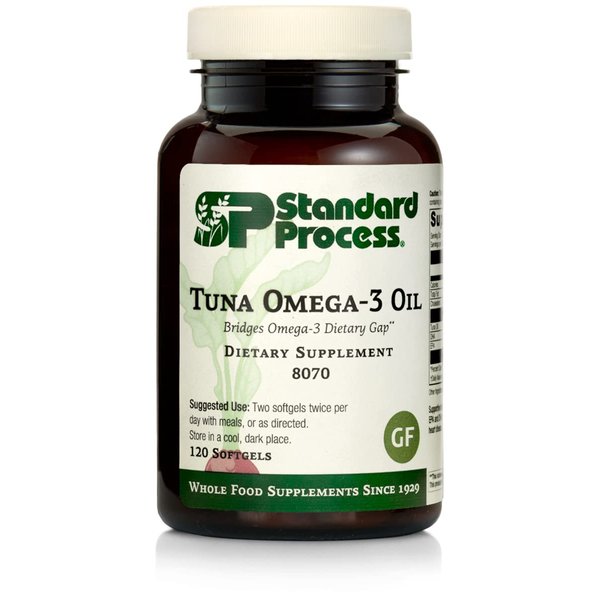 Standard Process Tuna Omega-3 Oil EPA and DHA - Whole Food Support, Brain Health and Brain Support, Eye Health, Skin Health and Hair Health with Tuna Oil - Gluten Free - 120 Softgels