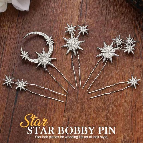 Casdre Star Rhinestone Hair Pins Bridal Hair Pieces Sparkly Crystal Bride Wedding Hair Accessories for Women and Girls(Pack of 5)