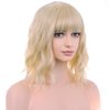 BERON Blonde Wigs for Women With Bangs Short Wavy Girls Bob Hair Wig Light Blonde Heat Resistant Synthetic Wigs for Cosplay Party or Daily Used
