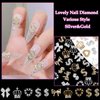 50 Pcs 3D Metal Alloy Nail Charms Gems, Dollar Crown Nail Diamond Charms, Gold Silver Bowknots Heart Rhinestones Nail Gems Luxury Nail Jewels Nail Art Supplies for Women DIY Nail Manicure Decor