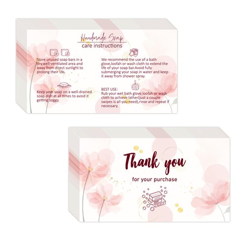 YHNTGB 240 Pcs Handmade Soap Care Cards - Soap Care Guide, Bar Card & Instructions for Soap Makers, Handmade Soap Care Instructions (PINK)