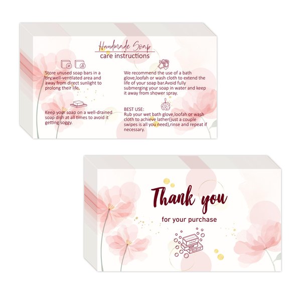 YHNTGB 240 Pcs Handmade Soap Care Cards - Soap Care Guide, Bar Card & Instructions for Soap Makers, Handmade Soap Care Instructions (PINK)