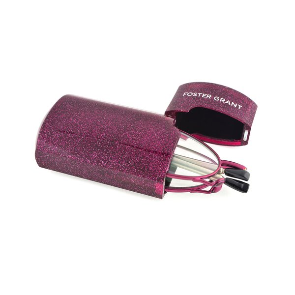 Foster Grant Women's Gideon Rectangular Reading Glasses, Magenta/Transparent, 64 mm, +2.50