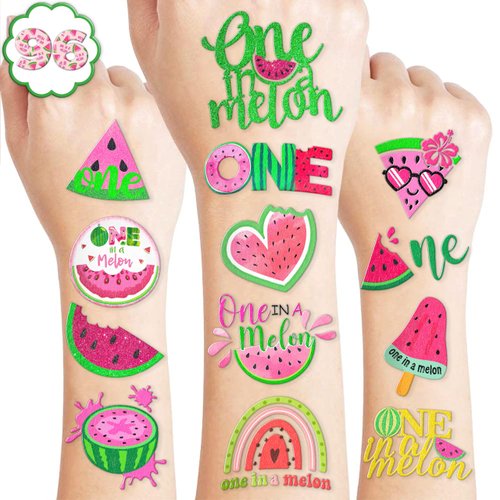 One in a melon Temporary Tattoos 8 Sheets 96PCS Watermelon Party Decorations Supplies Favors First Summer Theme Birthday Cute Stickers Christmas Gifts for Boys Girls Class School Prizes Carnival