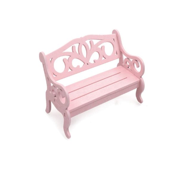 GREATLOVE 1Pcs Girl Mini Pattern Pink and Light Blue Wooden Bench Toy Doll Accessories Decor (Pink)