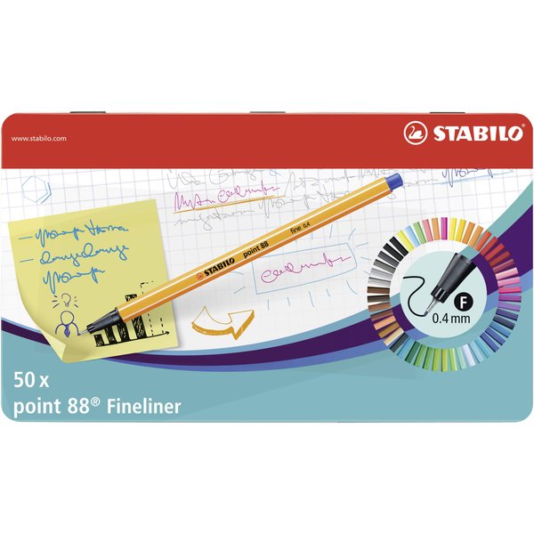 STABILO Point 88 Fineliner Pen - Assorted Colours (Pack of 50)