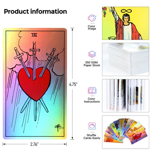 MagicSeer Rainbow Tarot Cards Decks, Tarot Card and Book Sets for Beginners, Holographic Tarot Deck