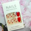 Mkwntg Red Press on Nails Short Round Fake Nails Cute False Nails with Flower Strawberry Designs Glossy White French Tip Acrylic Nails Reusable Full Cover Glue on Nails for Women Girls Manicure 24Pcs