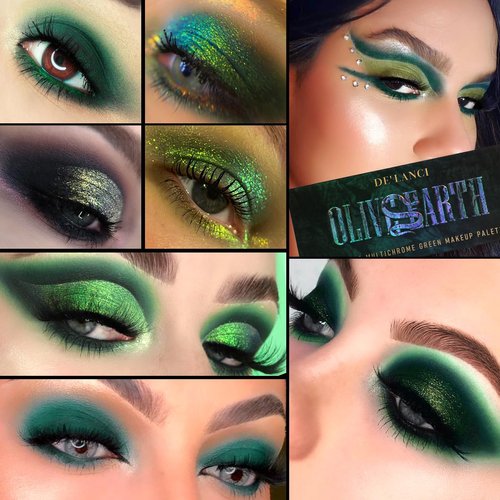 DE'LANCI Multichrome Green Eyeshadow Palette,12 Colors Glitter Olive Green Makeup Pallet, Matte Shimmer Light Dark Emerald Green Brown Eye Shadow for Hazel Eyes, Bright Sparkly Black Silver Shades
