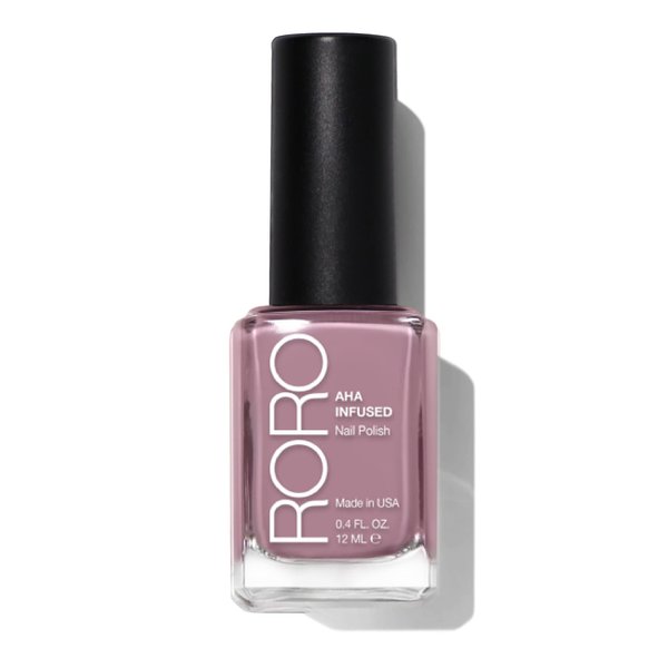 RORO AHA Infused 21+ Free Nail Polish - Chip-Resistant High-Impact Nail Color Lacquer Made in the USA, Vegan/Cruelty-Free, Gluten-Free, Turn the Page, Mauve Pink, 4Fl Oz/12mL