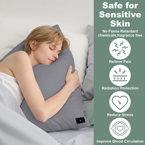 NHIDKU Organic Grounding Sheet 10% Silver for Bed Sleeping Therapy with Connection Cord,Grounding Sheets with Grounding Cord (Grey, 20 * 30 inch/Queen Pillowcase)