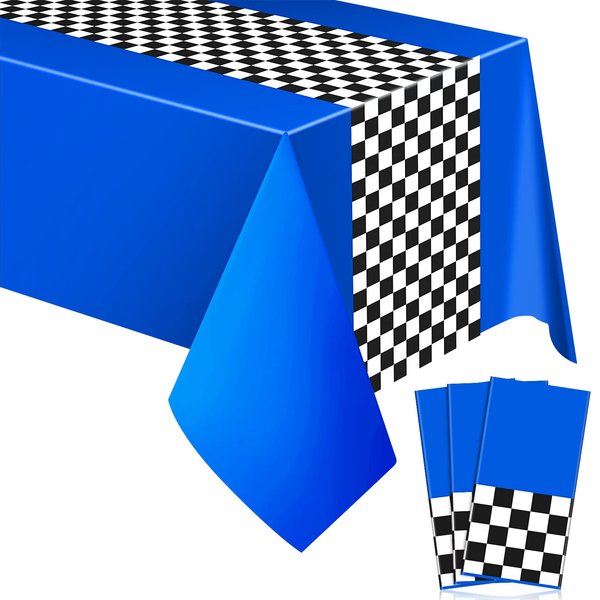Irenare Car Birthday Party Supplies Racing Party Decorations Road Tablecloth Racetrack Table Runner Table Covers for Kids Boy Car Theme Birthday Party, 54 x 108 Inch (Blue,3 Sheets)