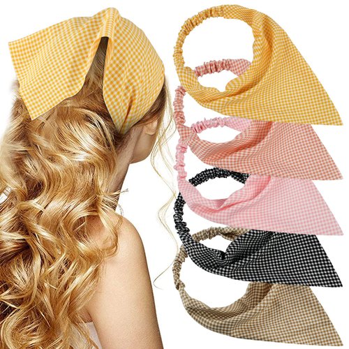 TOBATOBA Lattice Hair Scarf Headband 5 Pcs Hair Bandanas for Women Bandana Headband Chiffon Head Kerchief Headband Elastic Head Bandana Lattice Bandana Headbands for Women Girls Hair Accessories