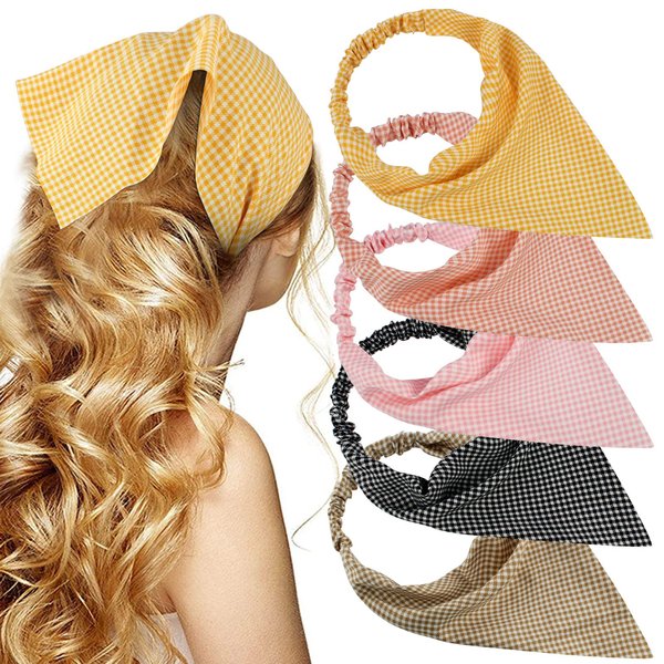TOBATOBA Lattice Hair Scarf Headband 5 Pcs Hair Bandanas for Women Bandana Headband Chiffon Head Kerchief Headband Elastic Head Bandana Lattice Bandana Headbands for Women Girls Hair Accessories