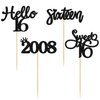 Gyufise 24 Pack Black Glitter 16th Birthday Cupcake Toppers Hello Sweet 16 Sixteen Since 2008 Cupcake Picks for 16th Birthday Party Cake Decorations Supplies