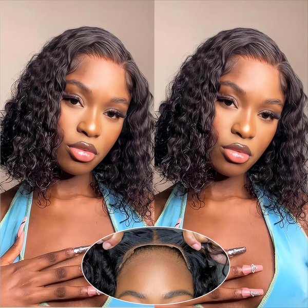 Apeasex Wear and Go Glueless Curly Human Hair Wig Pre Plucked Pre Cut Short Curly Bob Wig Human Hair 180% Density Deep Wave Human Hair Wigs for Black Women Glueless 4x4 HD Lace Closure Wigs 12 Inch…