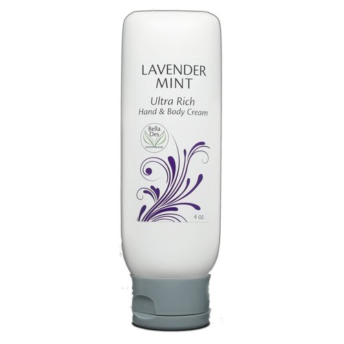 Lavender Mint Ultra Rich Hand Cream | Moisturizing Body Cream | 100% Natural Scent | Organic Coconut Oil and Kokum Butter | 4 ounce tube | by Bella Des Natural Beauty