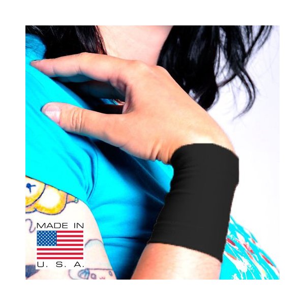 Tat2X Ink Armor Premium Wrist 3" Tattoo Cover Up Sleeve - Super Comfy - U.S. Made - Black - ML (single wrist cover sleeve)