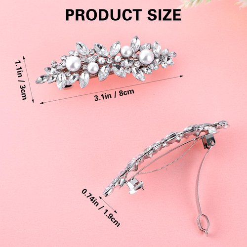 Rhinestone Hair Clips, 2 Pcs Crystal Hair Clips Sparkly Hair Clips Prom Hair Accessories Fancy Hair Clips Silver Hair Clips For Women Jeweled Hair Clips For Brides Flower Girls Jewelry Barrette