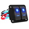 Waterproof 2 Gang Aluminum Toggle Switch Panel, 12V/24V Rocker Switch Panel, On-Off Car Boat Switch, Blue LED Pre-Wired Switch Panel for Marine Boat Automotive Car RV Truck Vehicles