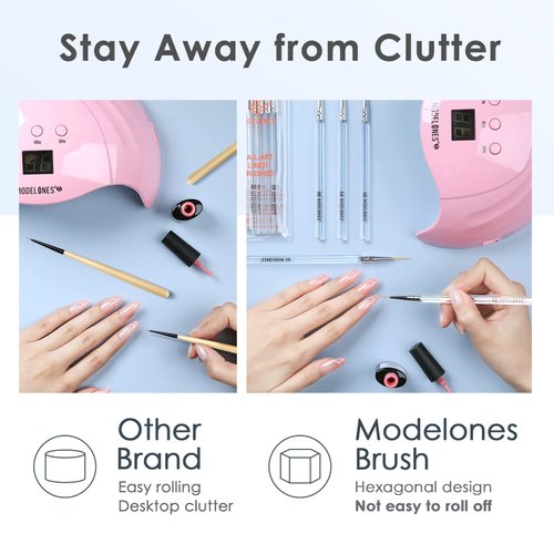Modelones Nail Art Brushes, Liner Brushes 5Pcs Thin Nail Brush Set for Nail Art Nails Gel Polish Painting Designs with Hexagonal Shape Easy Hold 5/7/9/11/20mm