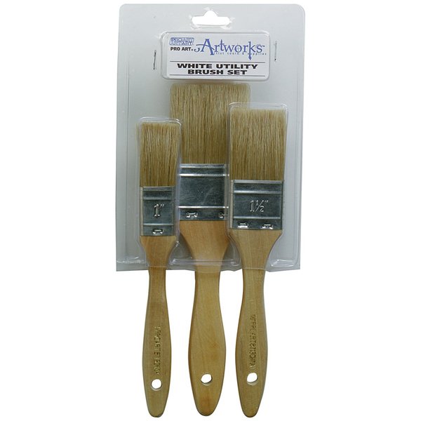 PRO ART White Bristle Paintbrush Set, Utility Brushes 3 Piece