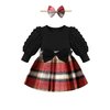 Qaoerde Baby Girl Dresses 0-3 Months Baby Girl Dress Puff Sleeve Red Plaid Dress Ribbed Baby Dresses 0-3 Months Newborn Dresses Baby Girl Fall Dress Baby Girl Winter Dress Christmas Outfit