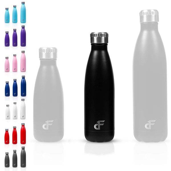 Day 1 Fitness 17 oz. Double Wall 18/8 SS Narrow Screw Cap Water Bottle Black