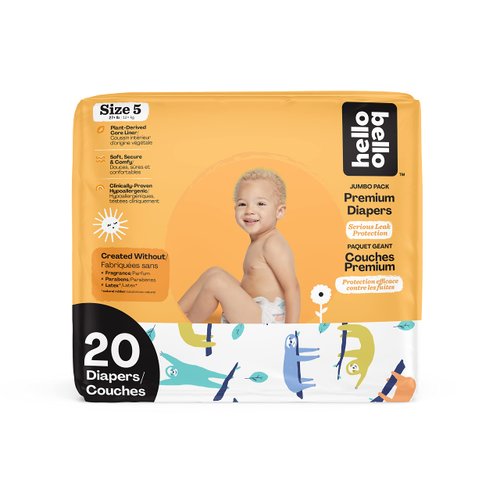 Hello Bello Premium Baby Diapers Size 5 I 20 Count of Disposeable, Extra-Absorbent, Hypoallergenic, and Eco-Friendly Baby Diapers with Snug and Comfort Fit I Sleepy Sloths