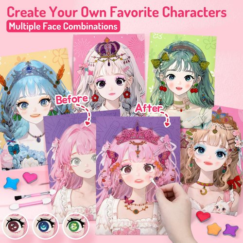Pretty Princess Game, Paper Dolls Craft Kits, Diamond Painting Art Kits for Kids, Sticker Books Toys, Arts and Crafts for Kids Ages 6-8-12, Dress Up & Makeup Sets for Girls Toys Age 4 5 7 +Years Old
