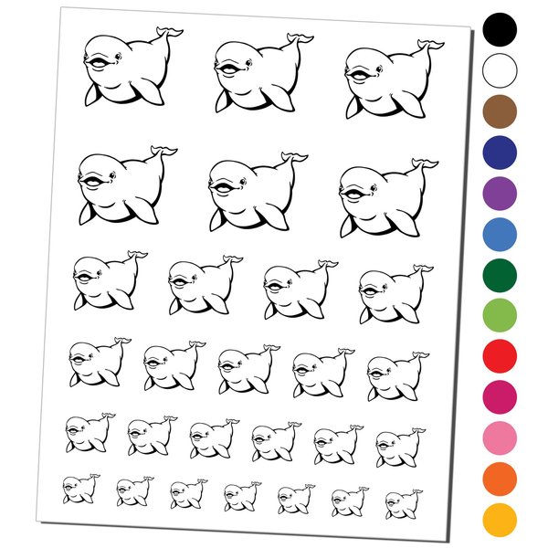 Smiling Beluga Whale Temporary Tattoo Water Resistant Fake Body Art Set Collection - Red (One Sheet)