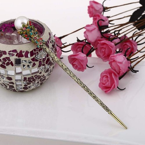 4 Pieces Vintage Hair Chopsticks Vintage Hair Sticks Rhinestone Hair Chopsticks Pearl Hair Sticks Rhinestone Pearl Hair Stick Pearls Rhinestones Hair Pin for Women Girls, Multicolor