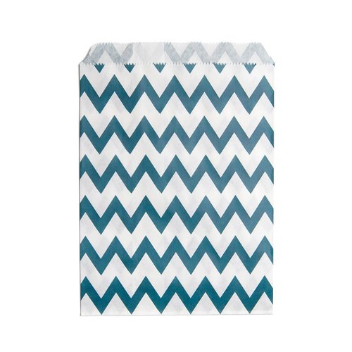 7 x 5 Inch Cookie Bags, 100 Biodegradable Paper Treat Bags - Use As Party Favors Or Candy Bags, Food Safe, Navy Blue With Zig Zags Paper Food Bags For Baked Goods, For Buffets Or Parties