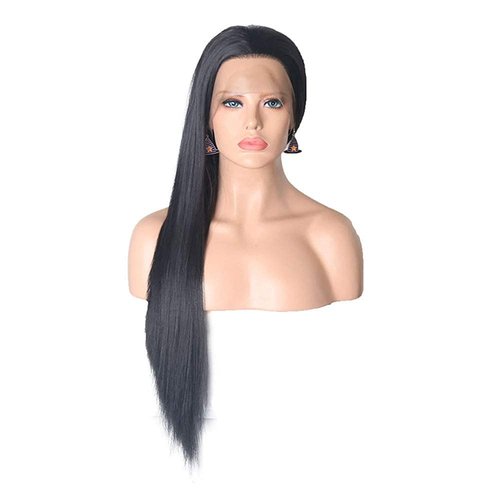RDY Black Silky Straight Lace Front Wigs for Women Girls with Middle Parting Natural Looking Heat Friendly Synthetic Wig Soft Swiss Lace Daily Use Cosplay Wig 150% Density (18Inch, Black-1B)