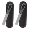 Metal Nail File, Stainless Steel Fingernail Files Double Sided Grit Nail Filer with Leather Cases and Non Slip Handle (2 Pack 3.6IN Gunmetal Files with PU Cases)