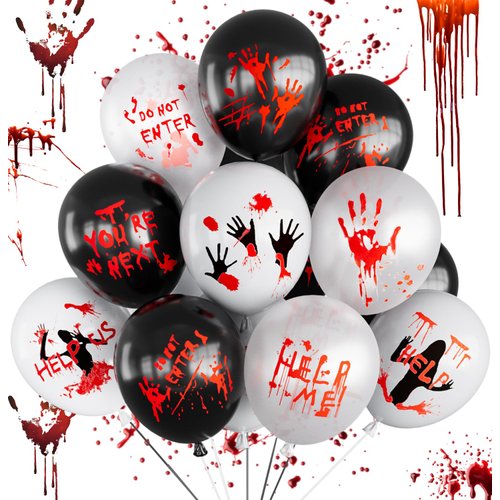 Horror Balloons, 12 Inch Bloody Balloons, Scary Halloween Balloons with Blood Handprint Zombie Latex Balloons for Horror Birthday Decorations Vampire Haunted House Party Supplies