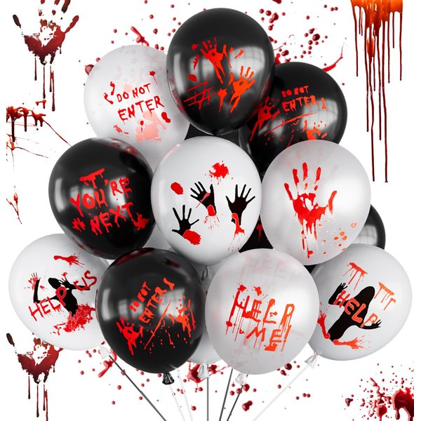Horror Balloons, 12 Inch Bloody Balloons, Scary Halloween Balloons with Blood Handprint Zombie Latex Balloons for Horror Birthday Decorations Vampire Haunted House Party Supplies