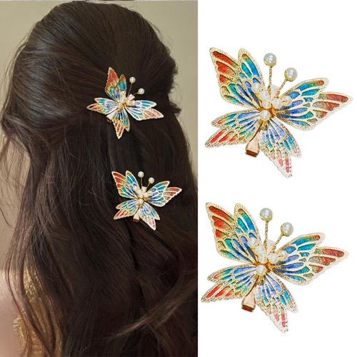 Bartosi Butterfly Hair Clips Butterfly Hair Barrettes Bride Wedding Hairpin Bridal Decorative Bobby Pins Hair Accessories for Women and Girls (Pack of 2)