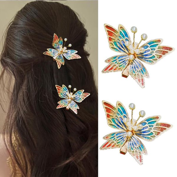 Bartosi Butterfly Hair Clips Butterfly Hair Barrettes Bride Wedding Hairpin Bridal Decorative Bobby Pins Hair Accessories for Women and Girls (Pack of 2)