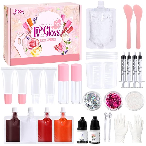 JCOOS Lip Gloss Making Kit, Lip Gloss for Girls Lipgloss Sets for Women Teens Make Your Own Lip Gloss Kit, Diy Lip Gloss Pigment Kids Lip Gloss Lip Gloss Base, Gift for Her Girls Crafts Teen Lip Gloss