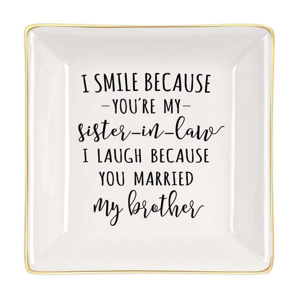 Sister in Law Gifts I Smiled Because You're My Sister in Law Ring Dish Ceramic Ring Holder Valentine’s Day Gifts for Sister in Law Bride Gifts for Women Birthday Wedding Anniversary Christmas