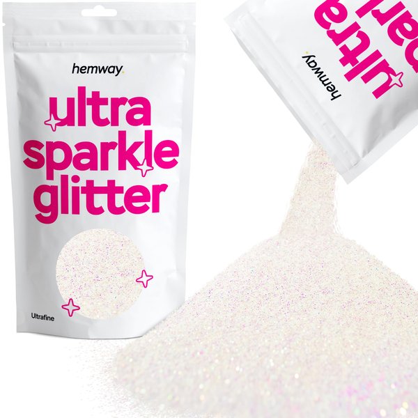 Hemway Premium Ultra Sparkle Glitter Multi Purpose Metallic Flake for Arts Crafts Nails Cosmetics Resin Festival Face Hair - Mother of Pearl Iridescent - Ultrafine (1/128" 0.008" 0.2mm) 100g / 3.5oz