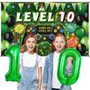 Vlipoeasn 90PCS 10th Birthday Video Game Party Decorations for Boys Set Green 10th Birthday Supplies -10th Video Game Backdrop, Balloons, Tablecloth, Gamer and 10 Foil Balloons for 10th Birthday Party