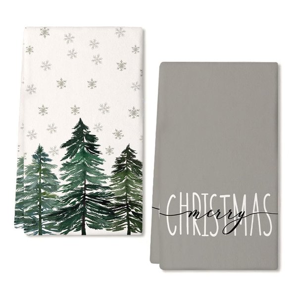 ARKENY Christmas Dish Towels for Christmas Decor Green Xmas Tree Kitchen Towels 18x26 Inch Noel Grey Snowflake Washcloths Seasonal Merry Christmas Hand Towel for Bathroom Set of 2 AD016