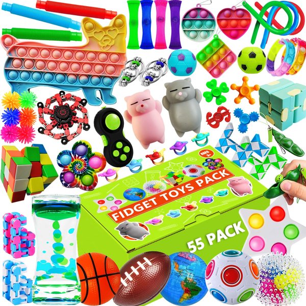 55 Pack Fidget Toys for Kids Adults with Sensory Needs, Perfect for Party Favors, Classroom Prizes, Treasure Box, Carnival, Pinata Goodie Bag Fillers