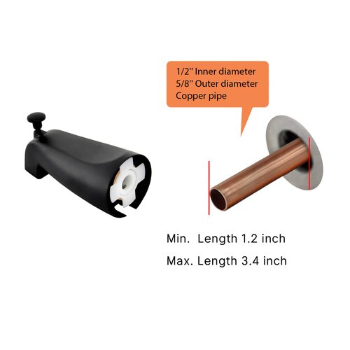 Slip Fit Tub Spout with Pull-Up Diverter for 1/2 inch Copper Tube, Matte Black