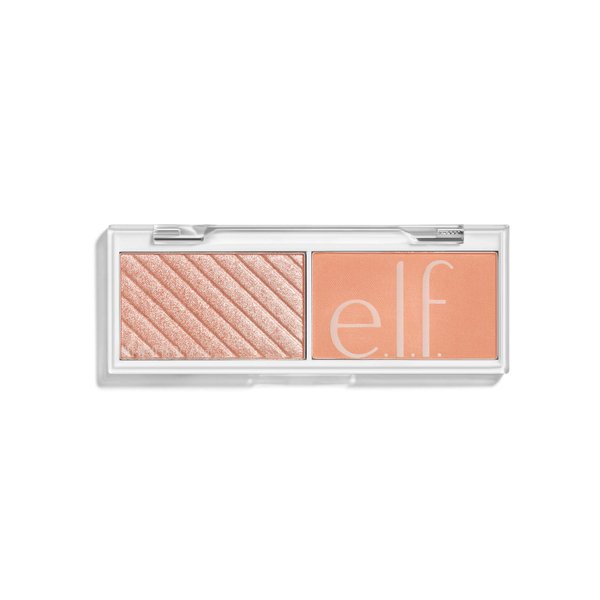 e.l.f. Cosmetics Bite-Size Face Duo, Highlighter, Bronzer & Blush Palette, Highly Pigmented, White Peach, 0.049 Oz (1.4g), 0.049 ounces