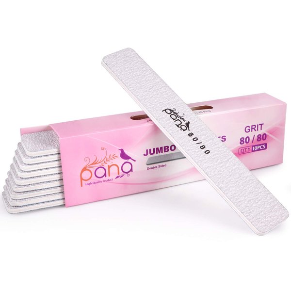 PANA Jumbo Double-Sided Emery Nail File for Manicure, Pedicure, Natural, and Acrylic Nails - Zebra (Grit 80/80) - 50 Piece Pack